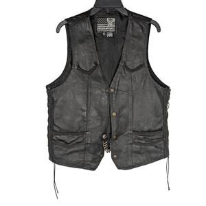 Vtge bikers Dream Apparel mens 100% leather vest mens Sz 42"Waistline extender